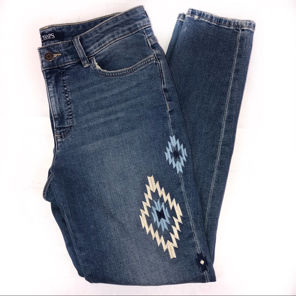 Chaps Denim Embroidered Skinny Straight Leg Jeans